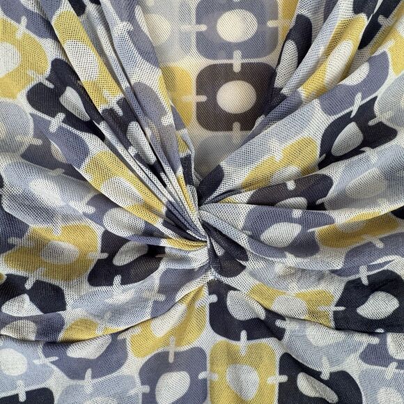 Sweet Pea Y2K Babydoll Top Small Yellow Gray Geometric Mesh Festival Sheer - Picture 6 of 12